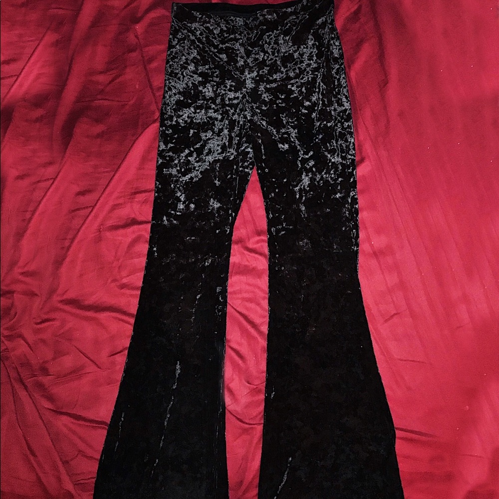 Forever21 Black Crushed Velvet Bell Bottom Legging